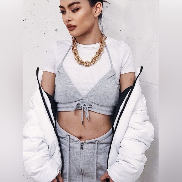 H&M MOSCHINO Women’s Heather Grey Tie Bra Halter Midriff Top NWOT Size 38 6 - Picture 5 of 6